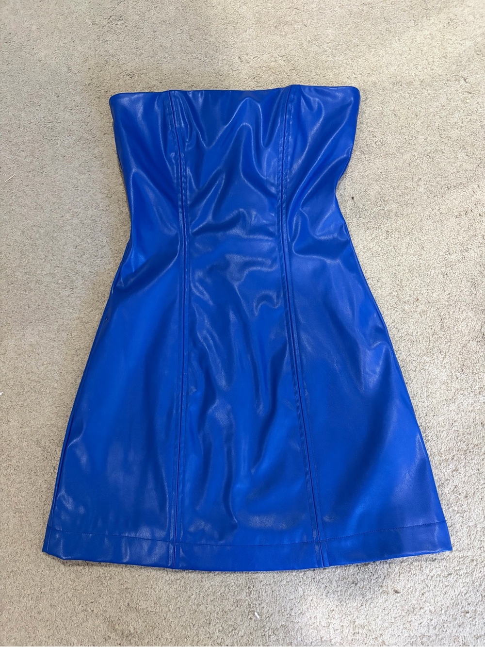 NWOT Princess Polly Electric Blue Strapless Faux Leather Mini Dress, Women’s 2